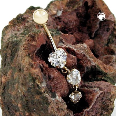 Piercing Banana 3x Zirkonia 585 Gold