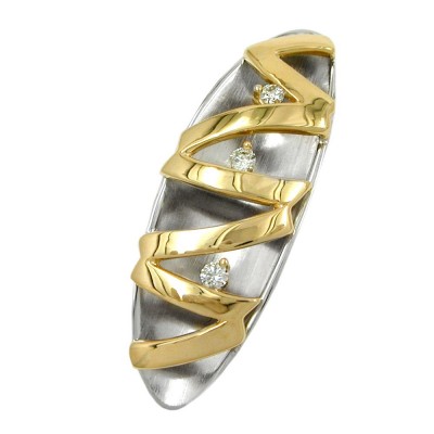 Anhänger 3 Diamanten 585 Weißgold und Gelbgold