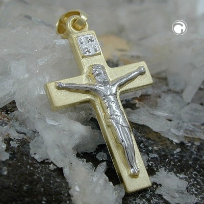 Anhänger Kreuz mit Jesus bicolor 585 Gold