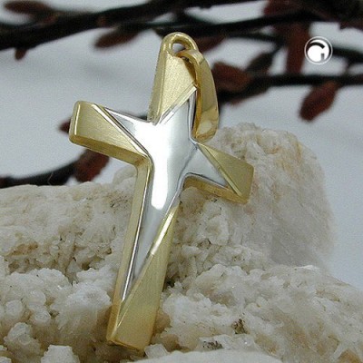Anhänger Kreuz bicolor 585 Gold