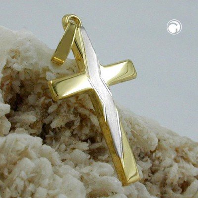 Anhänger 23mm Kreuz bicolor 375 Gold