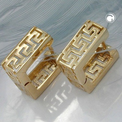 Creolen Ohrringe Viereck matt Muster 375 Gelbgold
