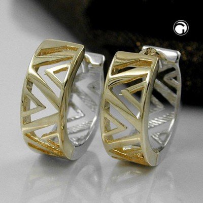 Creolen Ohrringe Gelbgold und Weißgold 375 Gold