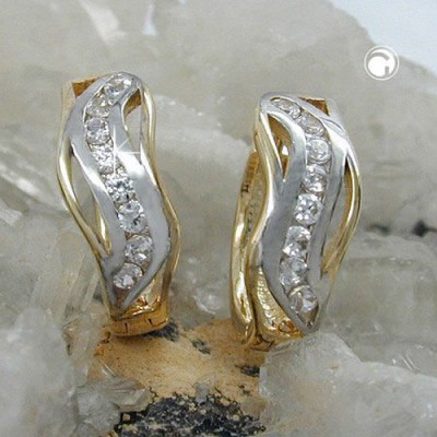Creolen Ohrringe bicolor mit Zirkonia 375 Gold