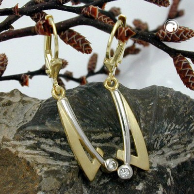 Ohrring bicolor mit Zirkonia 375 Gold