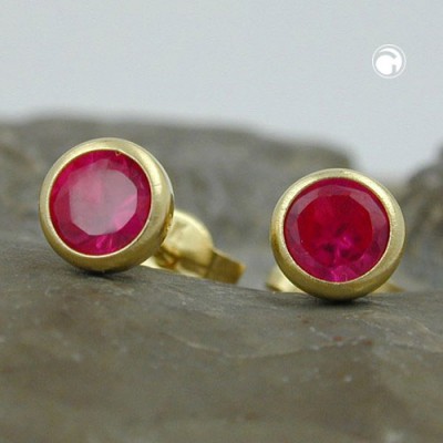Ohrstecker synthet. Rubin 4mm 333 Gelbgold