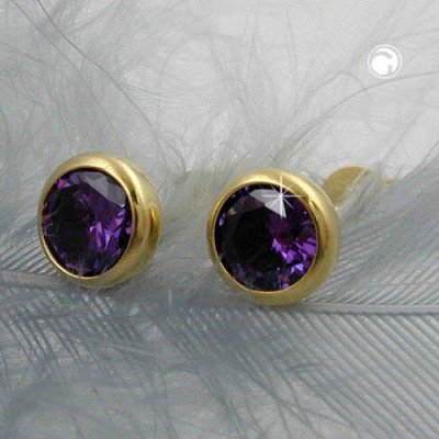 Ohrstecker 5mm Zirkonia amethyst-gefärbt 585 Gold