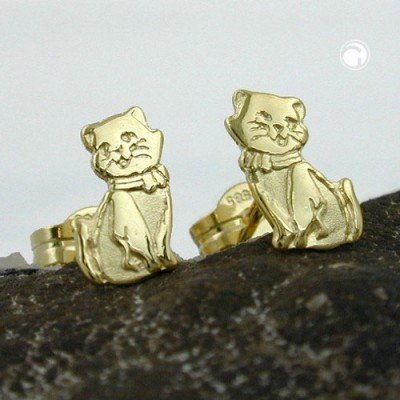 Ohrstecker Katzen teil-mattiert 333 Gelbgold