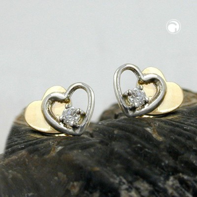 Ohrstecker Doppelherz bicolor 375 Gold