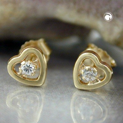 Ohrstecker Herz mit Zirkonia 375 Gold