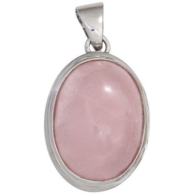 Anhänger oval 925 Sterling Silber rhodiniert 1 Rosenquarz rosa