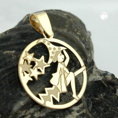 Anhänger fliegende Hexe 375 Gold