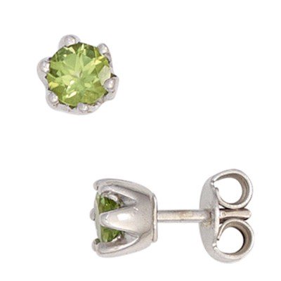 Ohrstecker rund 925 Sterling Silber rhodiniert 2 Peridote grün Ohrringe
