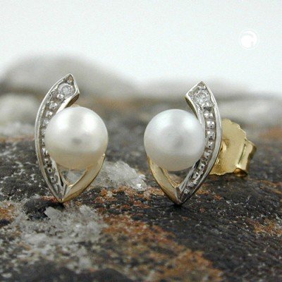 Ohrstecker bicolor Zirkonia 375 Gelbgold