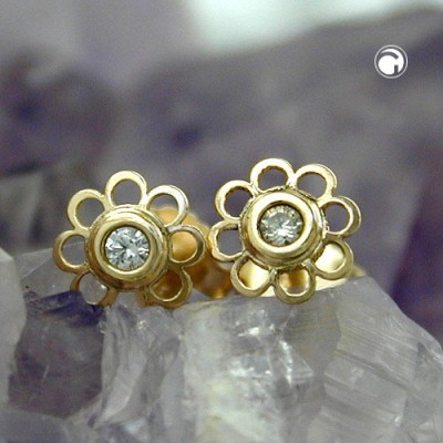 Ohrstecker Blume Zirkonia 375 Gold