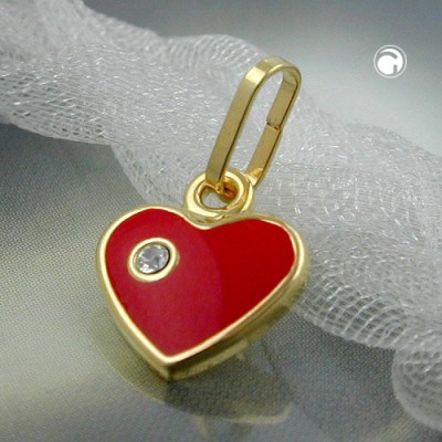 Anhänger Herz rot mit Zirkonia 375 Gold