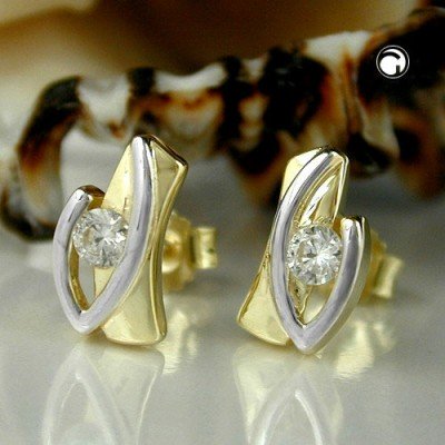 Ohrstecker bicolor mit Zirkonia 375 Gold