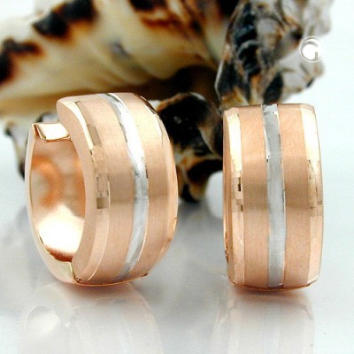 Creolen Ohrringe bicolor mattiert 375 Rotgold