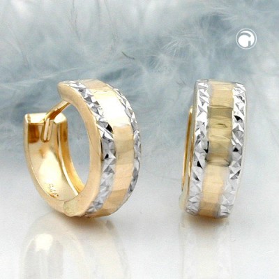 Creolen Ohrringe bicolor diamantiert 375 Gold