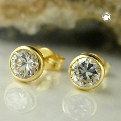 Ohrstecker ca. 6mm Zirkonia weiss 333 Gelbgold