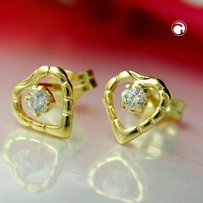 Ohrstecker Herz mit Zirkonia 333 Gelbgold