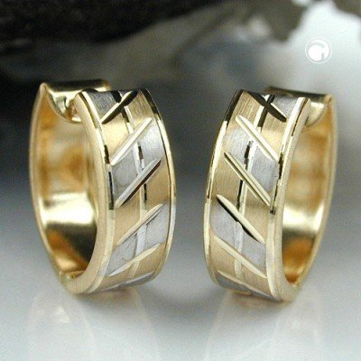 Creolen Ohrringe bicolor diamantiert 375 Gold