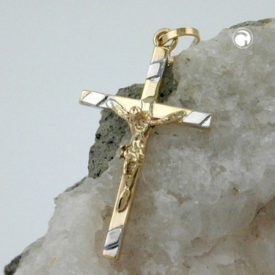 Anhänger Kreuz-Jesus bicolor 375 Gold