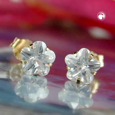 Ohrstecker Blume Zirkonia weiß 375 Gold