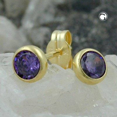 Ohrstecker 4mm Zirkonia amethyst-gefärbt 333 Gelbgold
