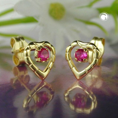 Ohrstecker Herz mit Zirkonia pink 333 Gelbgold