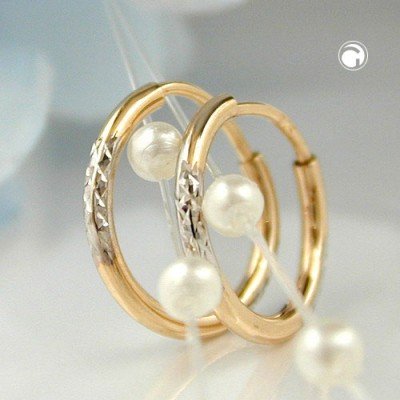 Creolen Ohrringe bicolor diamantiert 375 Gold