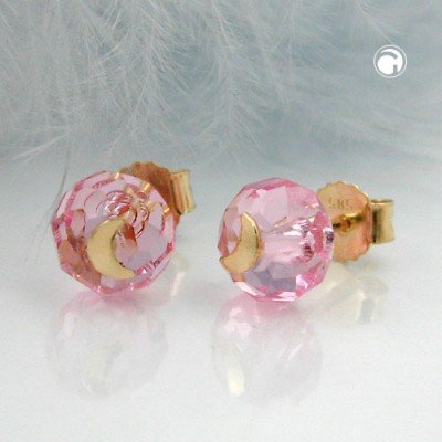 Ohrstecker Glas-rosa-pink Mond 585 Gold