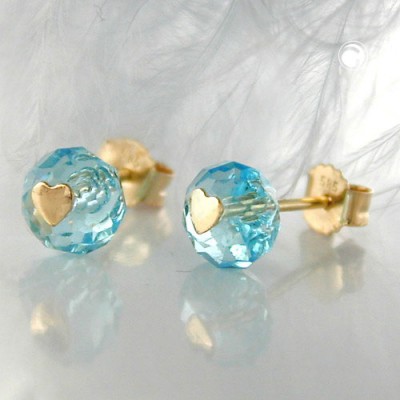 Ohrstecker Glas-aqua-blau Herz 585 Gold