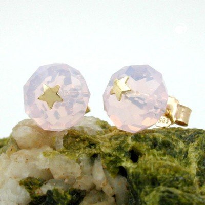 Ohrstecker Glas-rosa-pink Stern 585 Gold