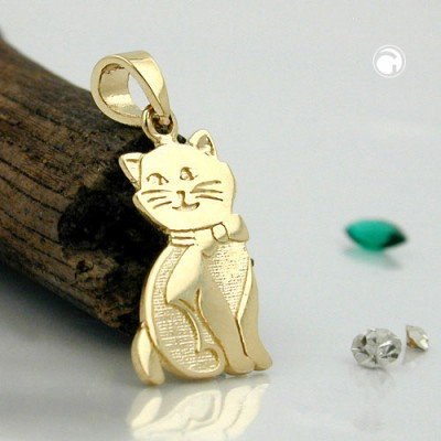 Anhänger Katze teilmatt 375 Gold