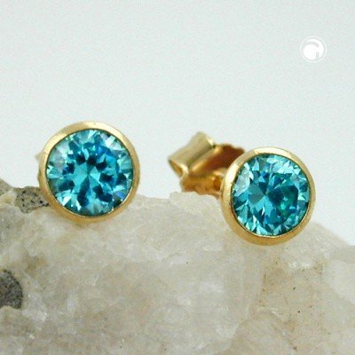 Ohrstecker 4mm Zirkonia türkis 375 Gold
