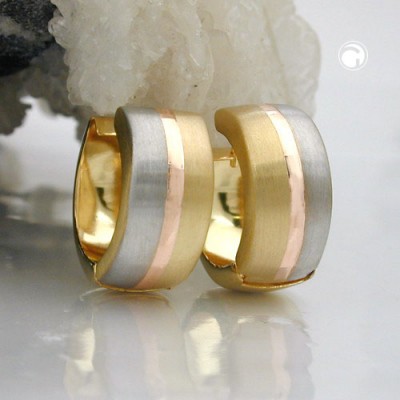 Creolen Ohrringe tricolor matt-glänzend 375 Gelbgold
