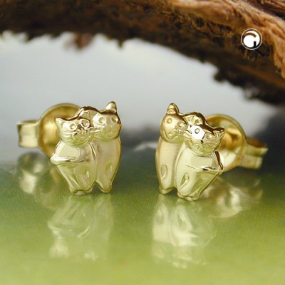 Ohrstecker Katzen matt-glänzend 375 Gold