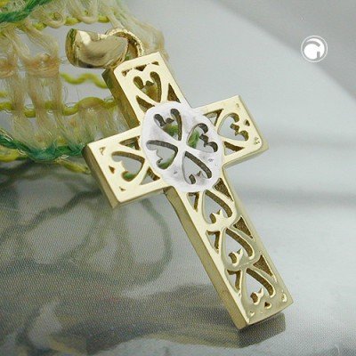 Anhänger Kreuz bicolor 375 Gold