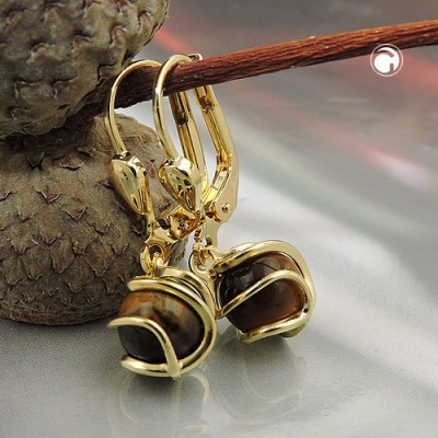 Ohrring Perle Tigerauge 333 Gelbgold