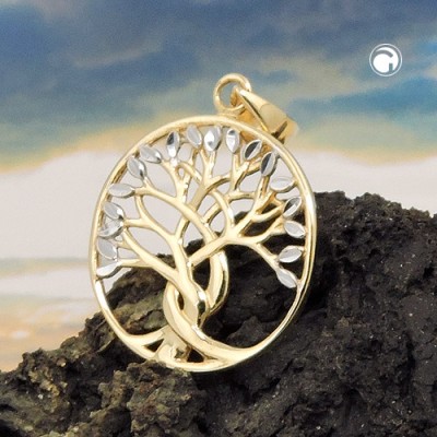 Anhänger Lebensbaum bicolor 375 Gelbgold