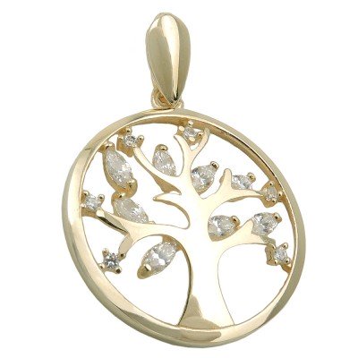 Anhänger Lebensbaum mit Zirkonias 375 Gold