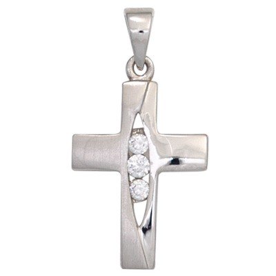 Anhänger Kreuz 925 Sterling Silber mattiert 3 Zirkonia Kreuzanhänger Silberkreuz