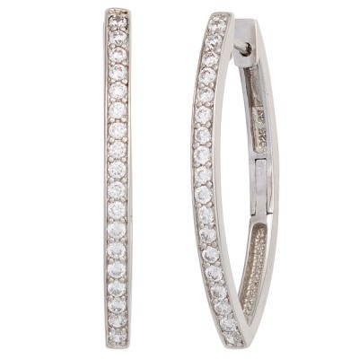 Creolen oval 925 Sterling Silber mit Zirkonia Ohrringe Silbercreolen