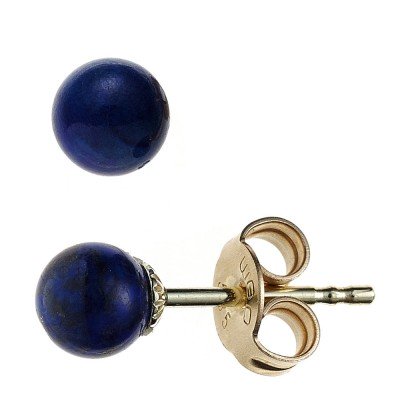 Ohrstecker Kugel 585 Gelbgold 2 Lapislazuli blau Ohrringe Goldohrstecker
