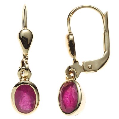 Boutons oval 585 Gelbgold 2 Rubine rot Ohrringe Ohrhänger Goldohrringe