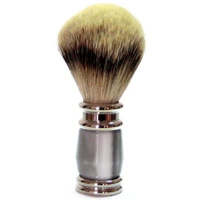 Golddachs Rasierpinsel mit Dachs-Silberspitze, grauer Kunstharzgriff