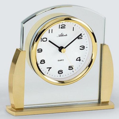 Stiluhr Tischuhr Quarz analog golden mit Glas