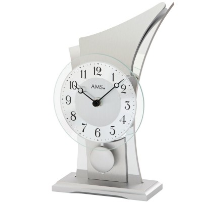 Tischuhr Quarz mit Pendel golden modern geschwungen mit Glas Aluminium