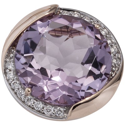 Anhänger rund 585 Rotgold 16 Diamanten Brillanten 1 Amethyst violett lila